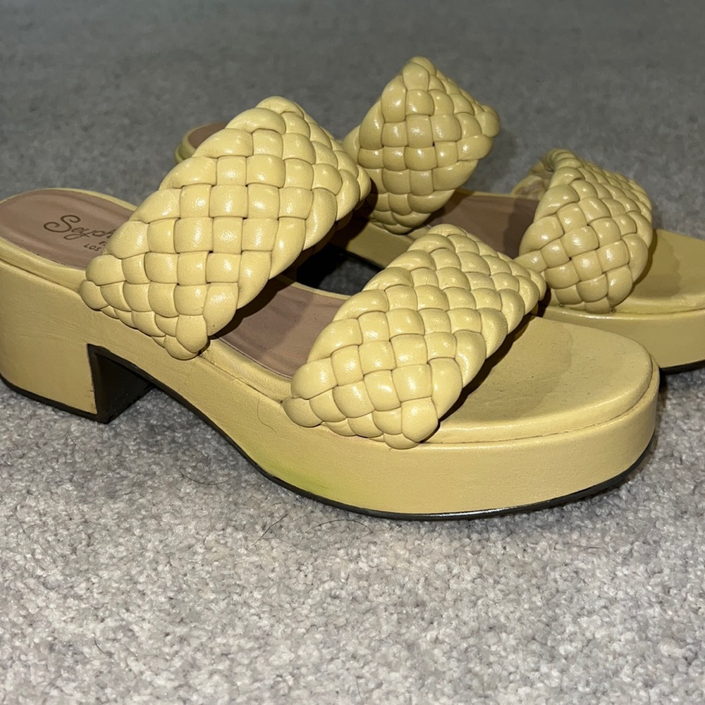 Seychelles yellow novelty platform braided preppy leather sandals